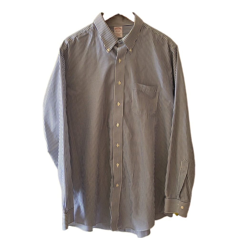 Brooks Brothers Traditional Fit Non-Iron Shirt 17-37 Light Blue Striped Cotton